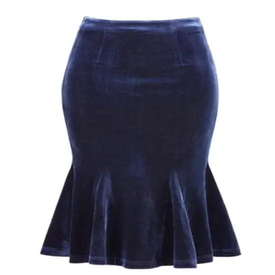 Allegra K Women's Feminine Retro Bodycon High Waist Velvet Fishtail Skirt image {6}