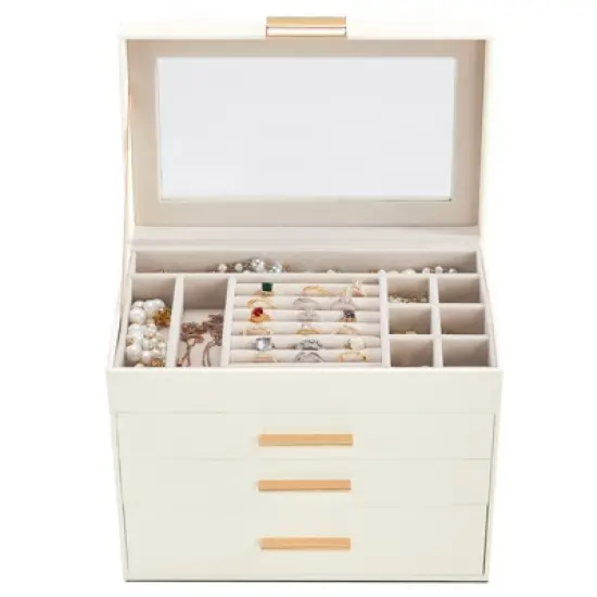 Gulches Deluxe 2-Drawer Jewelry Box with Clear Top View &uml;C White & Pink Velvet Storage Case image {7}