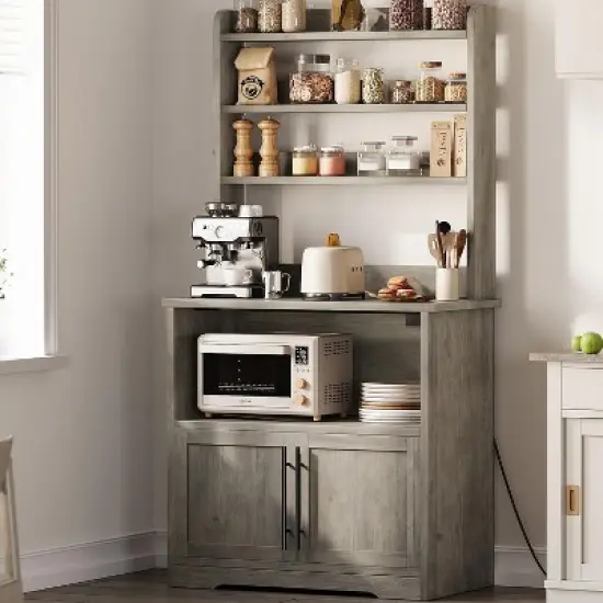Acekool Bakers Rack with Storage Cabinet, Power Outlets, Thick Tabletop, Kitchen Pantry Hutch, 62.99" image {7}