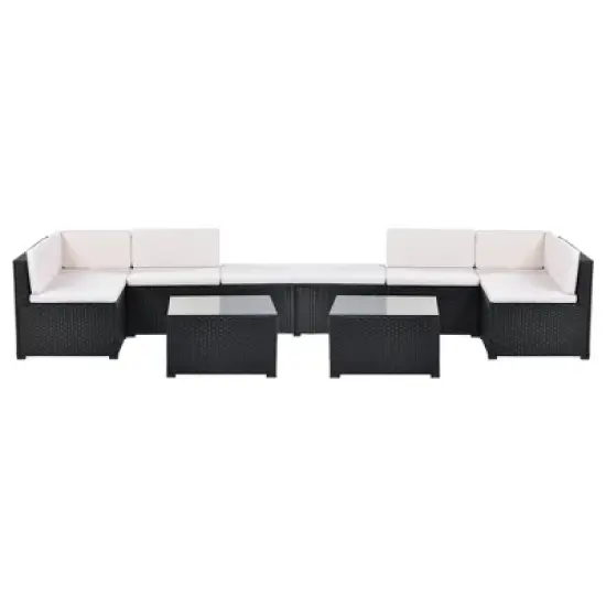 10pc Wicker Patio Sectional Seating Set with Cushion - Black/Beige - GODEER image {2}