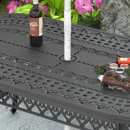 Cast Aluminum Patio Dining 81.89'' L x 41.34'' W Oval Table with a 1.88-inch Umbrella Hole image {2}