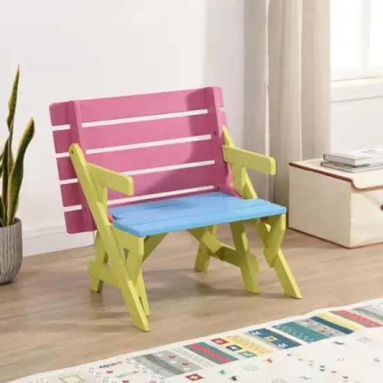 TopComfy Seating Sets Kids Armchair Table with Two Benches Multi Functional Design for Playroom, Blue and Pink, 40.6"*20.1"*18.7" image {4}
