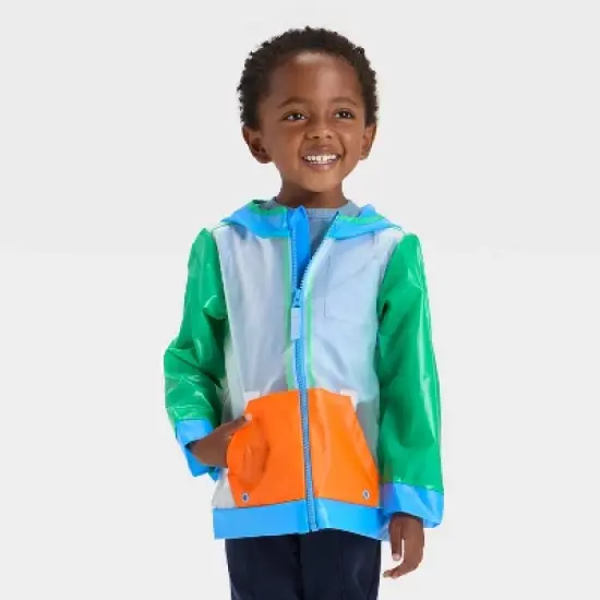 Toddler Boys' Colorblock Clear Rain Jacket - Cat & Jack&trade; Green/Blue/Orange image {6}