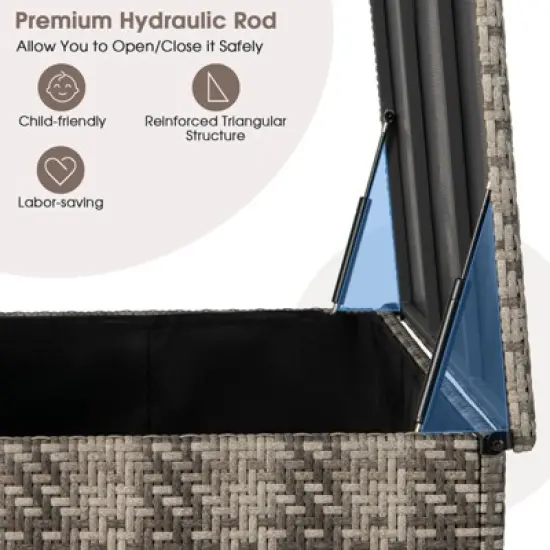 WELLFOR 96gal Outdoor PE Wicker Storage Box with 4 Wheels for Gardening Tools Gray image {5}