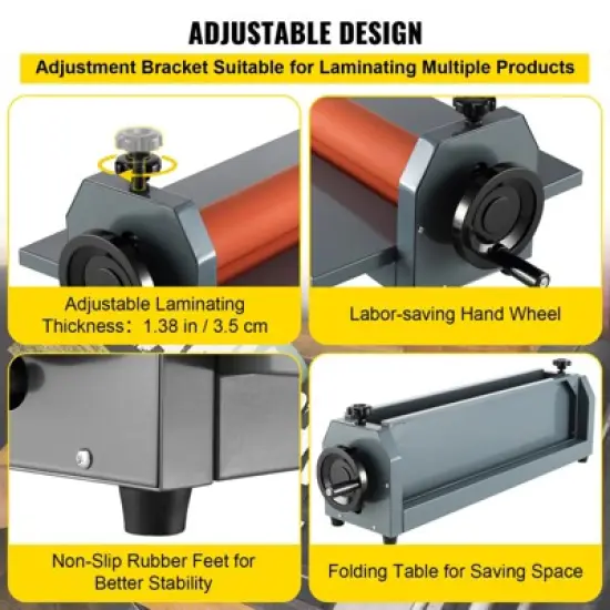 VEVOR 29.5" 750MM Manual Cold Roll Laminator Vinyl Photo Film Mounting Laminating Machine, Grey&Orange image {5}