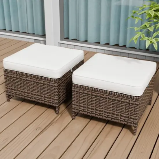 EAGLE PEAK Ocean Vista 2 Piece Wicker Patio Ottoman Set, Variated Wicker Multipurpose Square Ottomans image {7}