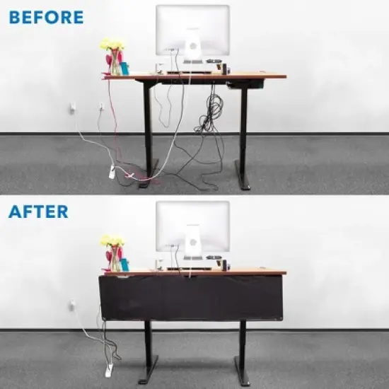 Mount-It! Under Desk Modesty Panel for Office Desks and Sit Stand Workstations | Mesh Organizer Pockets For Cables and Wires | 60 Inches Wide | Black image {2}