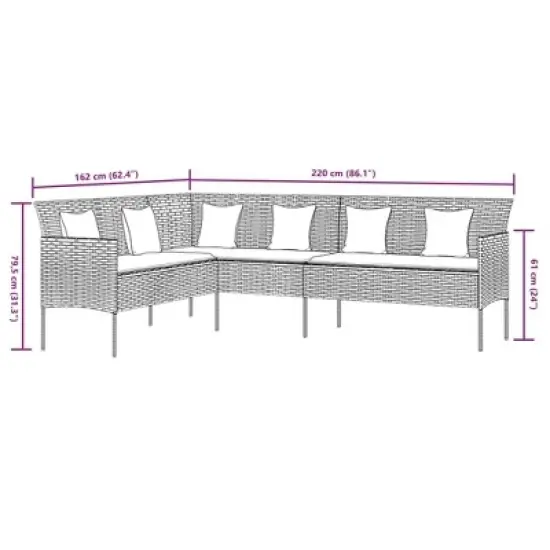 vidaXL Black Poly Rattan Patio Dining Set - Outdoor Conversation Furniture with Cushions, Powder-Coated Steel Frame image {7}
