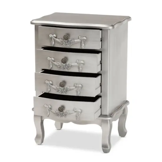 Callen Brushed Wood 4 Drawer Nightstand Silver - Baxton Studio image {2}