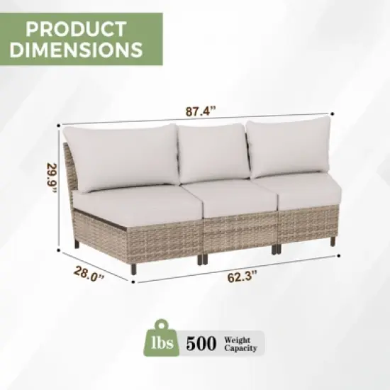 EAGLE PEAK Coastal Vista  3 Piece Curved Outdoor Wicker Sofa, Outdoor Wicker Armless Chair with Cushion image {1}