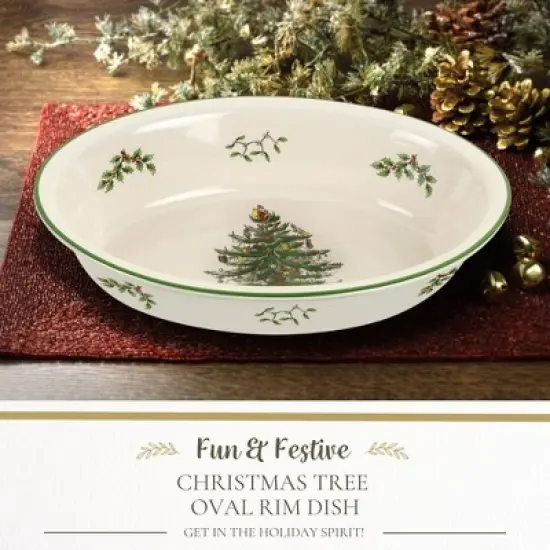 Spode Christmas Tree Oval Rim Dish (12.5" x 8.75") Festive Deep Baking Pan - Fine Porcelain, Microwave, Freezer, Dishwasher Safe image {1}