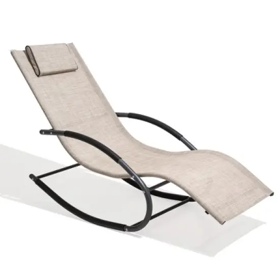 Crestlive Products Patio Rocking Chair Curved Rocker Chaise Lounge Chair with Pillow for Beach Yard Pool image {9}