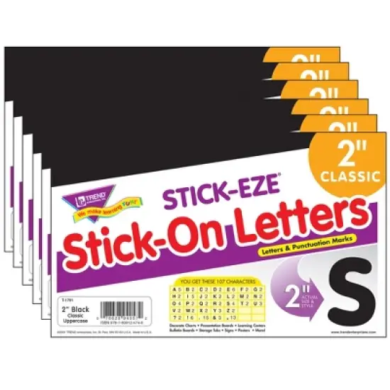 TREND Black 2" STICK-EZE&reg; Stick-On Letters, 107 Pieces Per Pack, 6 Packs image {3}