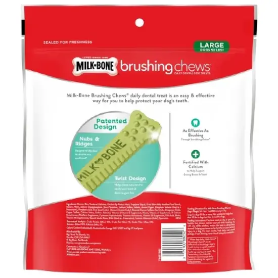 Milk-Bone Brushing Chews Daily Chicken Dental Dog Treats, Fresh Breath, Large with Peppermint Flavor - 24.2oz/18 bones image {1}