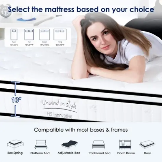 NicBex Hypoallergenic Medium Firm Memory Foam Hybrid Mattress for Comfy Sleep,Medium Feel Bed Mattresses image {2}