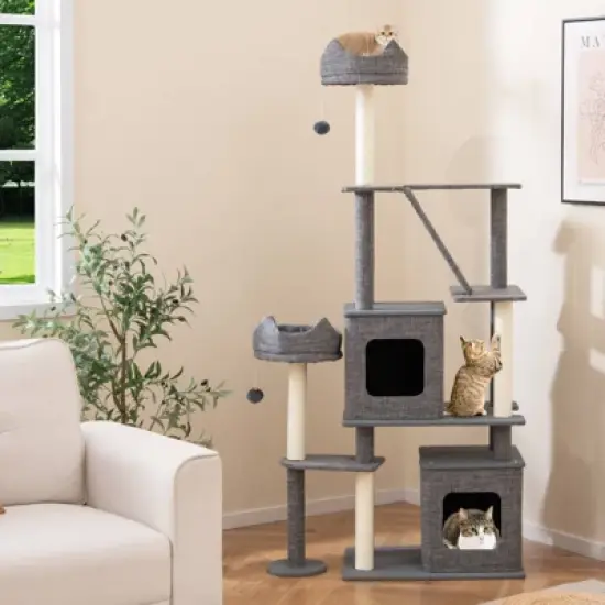 Costway 71&rdquo; Tall Cat Tree Multi-Level Large Cat Tower w/ Scratching Posts for Indoor Adult Cats & Kittens image {3}