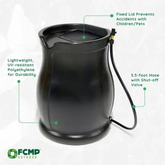 FCMP Outdoor Catalina 45 Gallon Rain Catcher Barrel w/ Hose, Black image {2}
