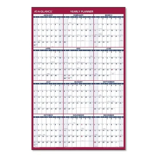 Erasable Vertical/Horizontal Wall Planner, 24 x 36, White/Blue/Red Sheets, 12-Month (Jan to Dec): 2026 image {1}