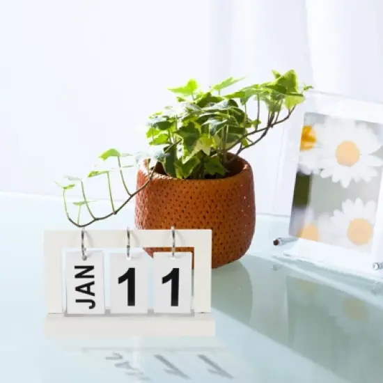 Unique Bargains Desktop Decoration Turn Page Flip Vintage Wood Perpetual Calendar image {2}