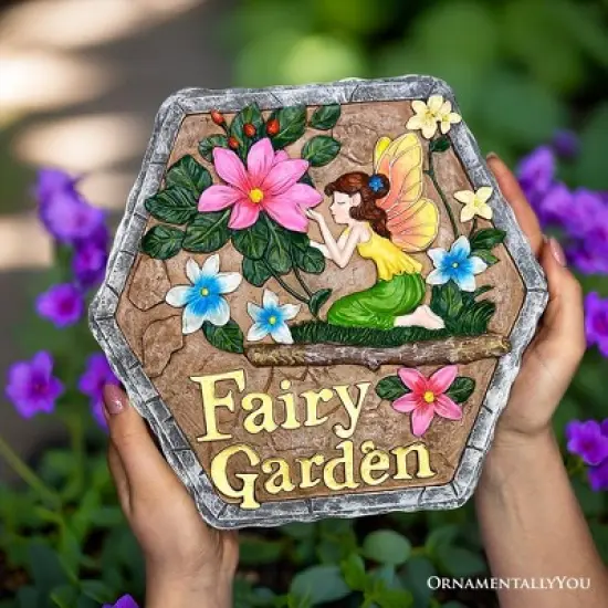 Fairy Kisses and Flowers Garden Stepping Stone, 9.5" Outdoor Decoration Statue| OrnamentallyYou image {5}