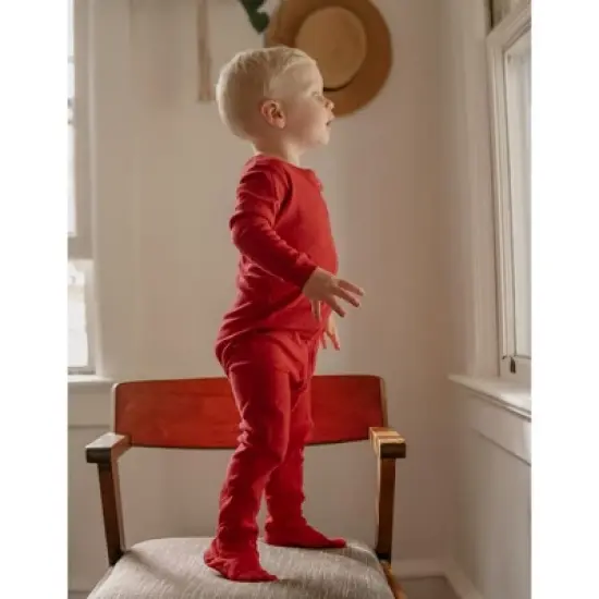 Leveret Toddler Footed Cotton Solid Classic Color Pajamas image {1}