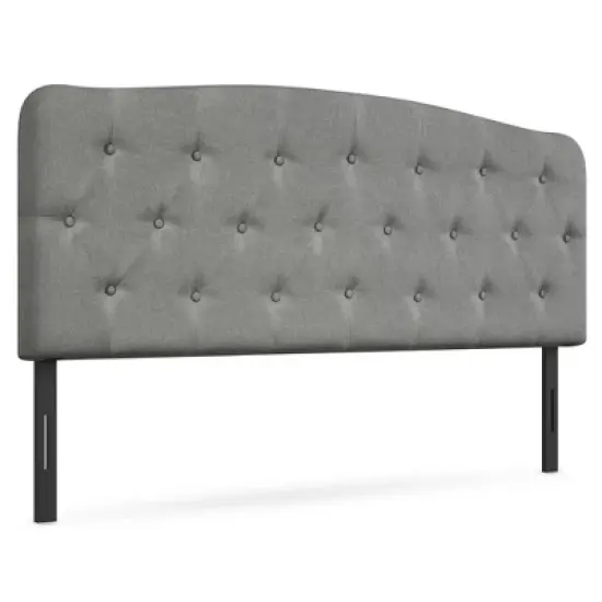 Costway Full Size Upholstered Headboard Only Adjust Button Tufted Faux Linen Light Grey\Dark Grey image {11}