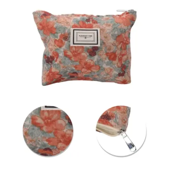 Unique Bargains Orange Flower Makeup Bag Orange 1 Pc image {3}