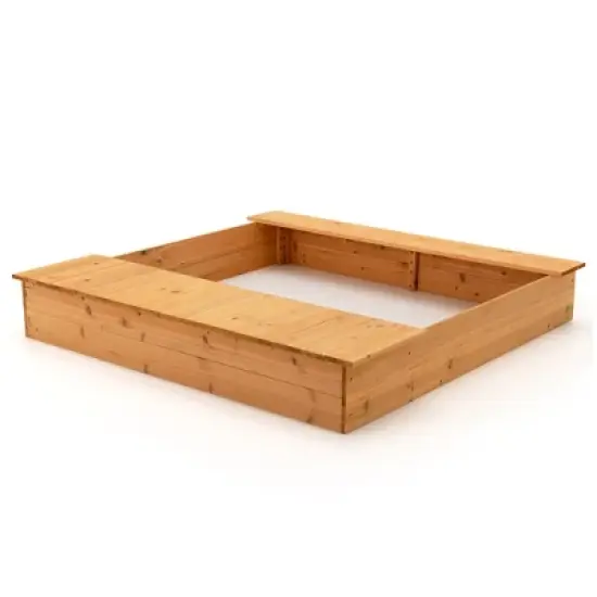 Costway Kids Wooden Sandbox w/ Bench Seats & Storage Boxes  Children Outdoor Playset image {9}