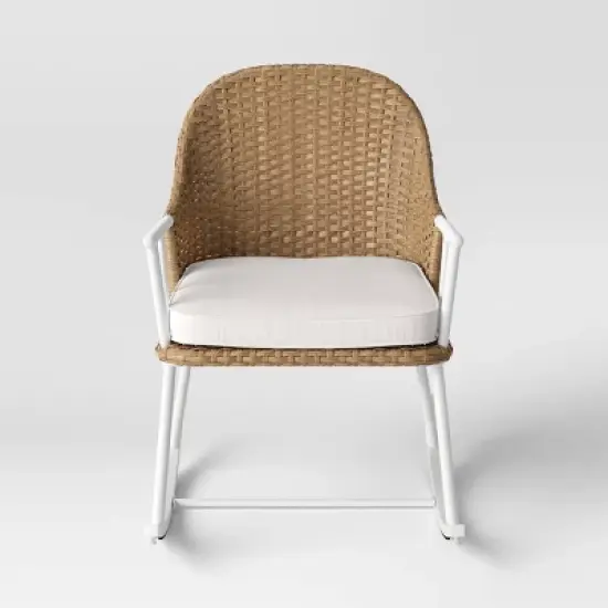 Steel and Wicker Windsor Rust Resistant Outdoor Rocking Patio Chair White - Threshold&trade; designed with Studio McGee image {2}