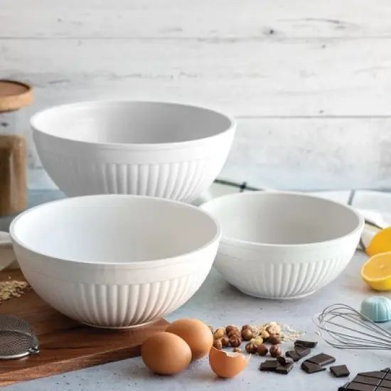 Nordic Ware 3 Piece Prep & Serve Mixing Bowl Set, White image {2}