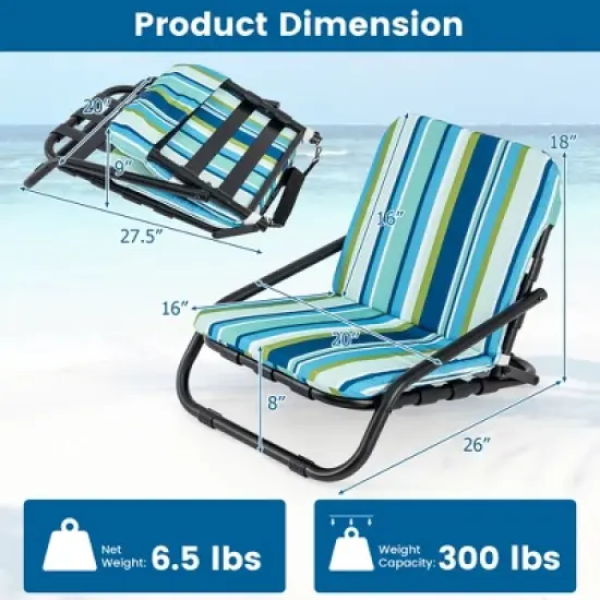 Tangkula Low Beach Chairs for Adults 2 Pack w/ Aluminum Frame and Soft Cushion 300 LBS image {8}