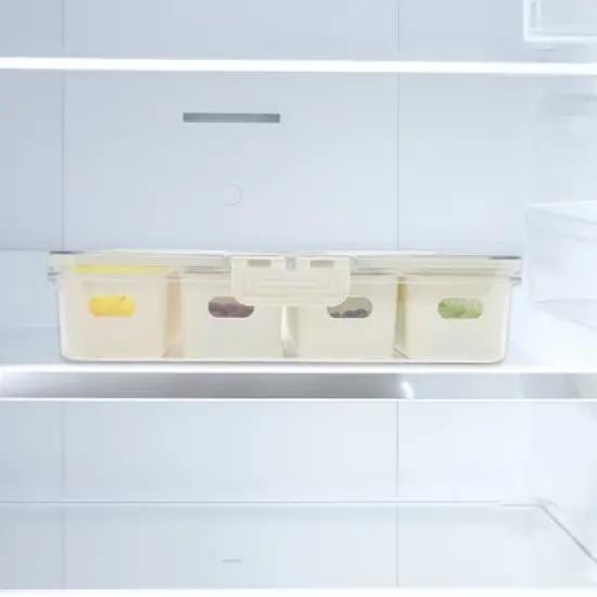 Unique Bargains Rectangle Drain Food Storage Containers 4 Compartment White Transparent 1 Set image {1}