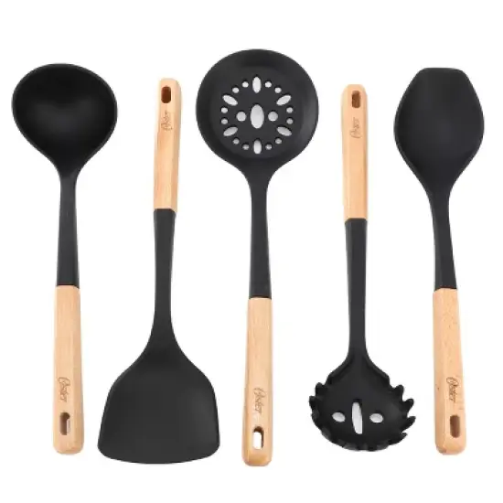 Oster Marion 5 Piece Silicone and Wood Kitchen Tool Set in Black image {1}
