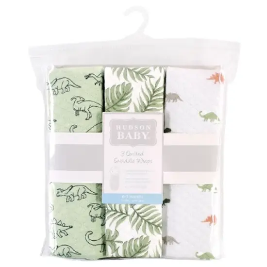 Hudson Baby Infant Boy Quilted Cotton Swaddle Wrap 3pk, Dinosaur, 0-3 Months image {1}