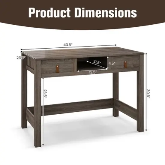 Costway Mid Century Computer Desk Home Office Study Table Laptop Workstation with2 Drawers image {2}