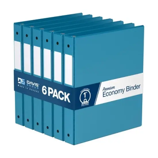 Premium Economy 1" Round Ring Binder 6pk Turquoise Blue: Davis Group, 1in Hard Cover, 200 Sheet Capacity, 2 Pockets image {8}