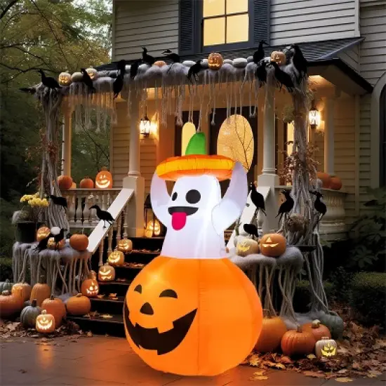 Joyfy 5 FT Halloween Inflatable Outdoor Decorations, Inflatable Ghost in Pumpkin with LEDs for Halloween Party Yard, Garden, Lawn Outdoor Decoration image {11}