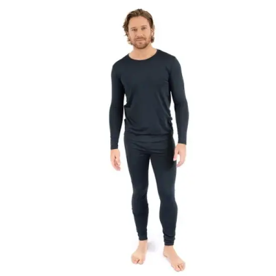 Leveret Mens Two Piece Neutral Solid Color Thermal Pajamas image {2}