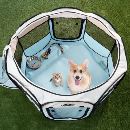 Pet Adobe Portable Pop-Up Pet Playpen with Carrying Bag - 38" Diameter, Blue image {4}