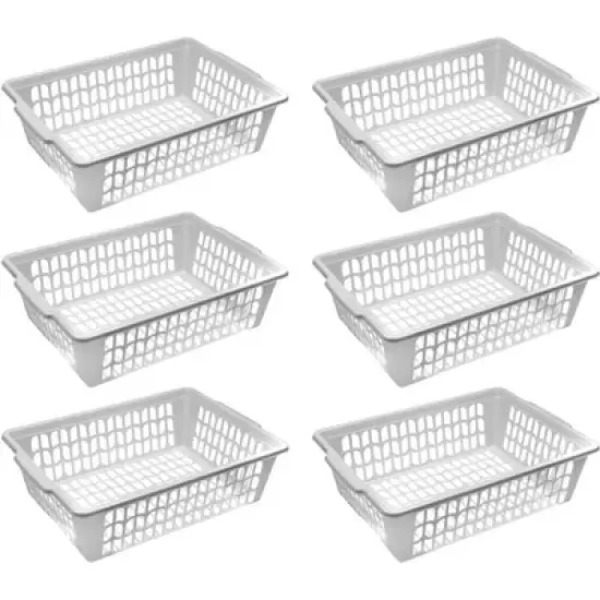 YBM Home White Plastic Paper Tray Basket,6-Pack image {1}