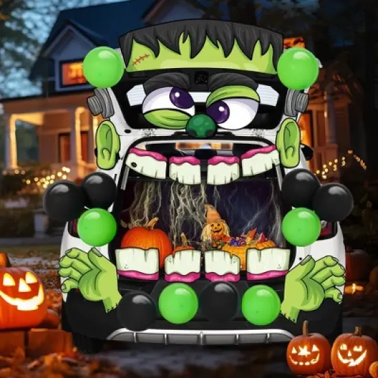 Joyfy Halloween Frankenstein Trunk or Treat Car Decorations Kit for SUV,  Halloween Archway Garage Door Decor Props, Car Stickers with Balloons image {1}