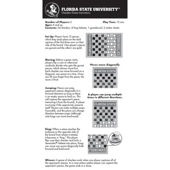 MasterPieces Officially licensed NCAA Florida State Seminoles Checkers Board Game for Families and Kids ages 6 and Up image {4}