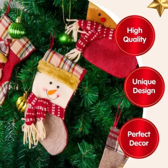 Joyfy 12 Pcs Mini Christmas Stockings, Xmas Santa Snowman Reindeer Burlap Stockings for Christmas Tree Holiday Decoration Present Holders Treat Bags image {2}