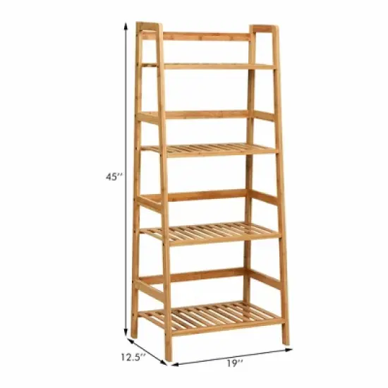 Costway 4-Tier Bamboo Ladder Shelf Multipurpose Plant Display Stand Storage Bookshelf image {3}
