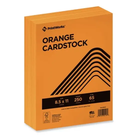 PrintWorks Professional Color Cardstock, 65 lb Cover Weight, 8.5 x 11, Orange, 250/Ream image {4}