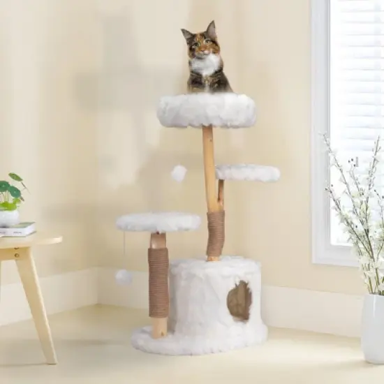 FURNIinspire Pet Tower Modern Cat Tree, Natural Branch Cat Tower, Luxury Cat Condo, Indoor Cat Furniture, Kitten Cat Gift, White, 34"*17.72"*41.73" image {2}