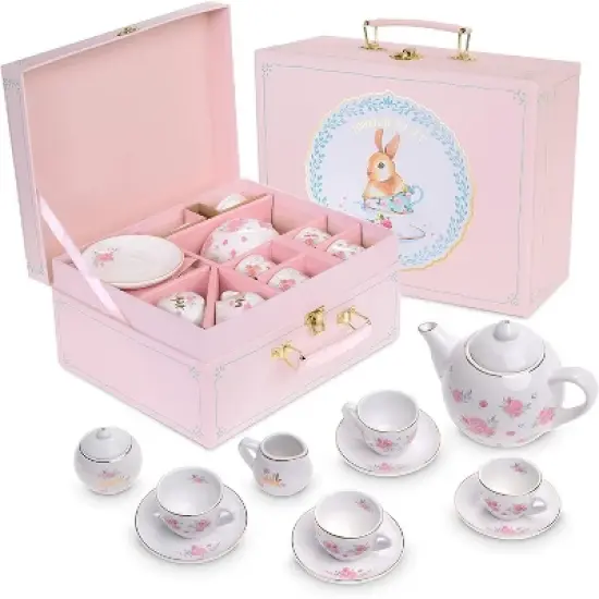Jewelkeeper 13-Piece Porcelain Tea Party Set with Polka Dot Design image {1}