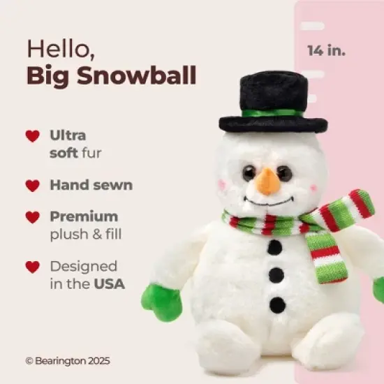 Bearington Bearington Big Snowball Snowman Plush, 14 Inch Snowman Stuffed Animal, Ideal Stuffed Christmas Animals Gift for Kids image {5}