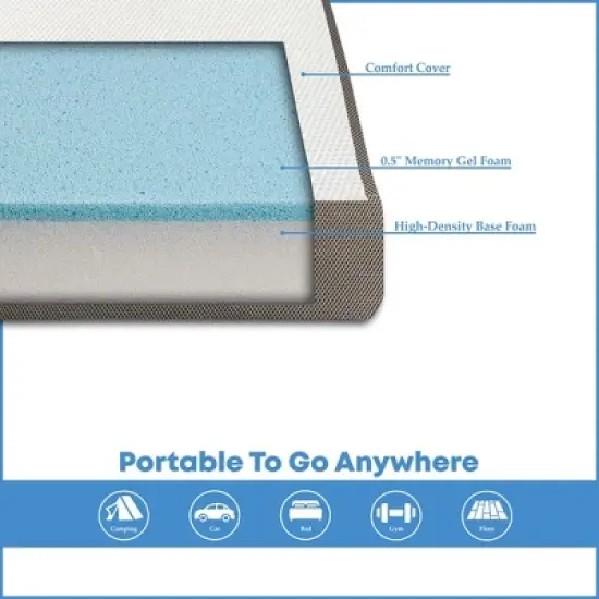 Continental Sleep 3-Inch Portable Tri Folding Gel Memory Foam Mattress | Breathable Mesh Sides with Ultra Soft, Removable and Washable Cover, 31". image {4}