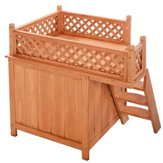 Tangkula Wooden Puppy Dog House Wood Pet Room w/ Raised Roof for Balcony image {5}